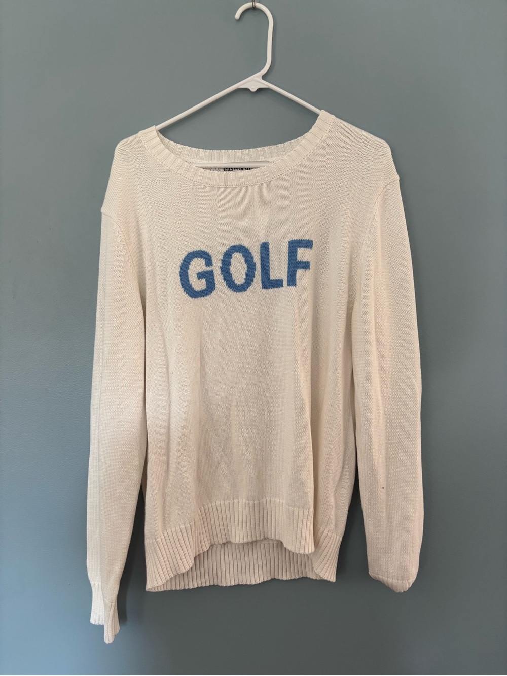Cream Crewneck Sweater with Blue GOLF Detail